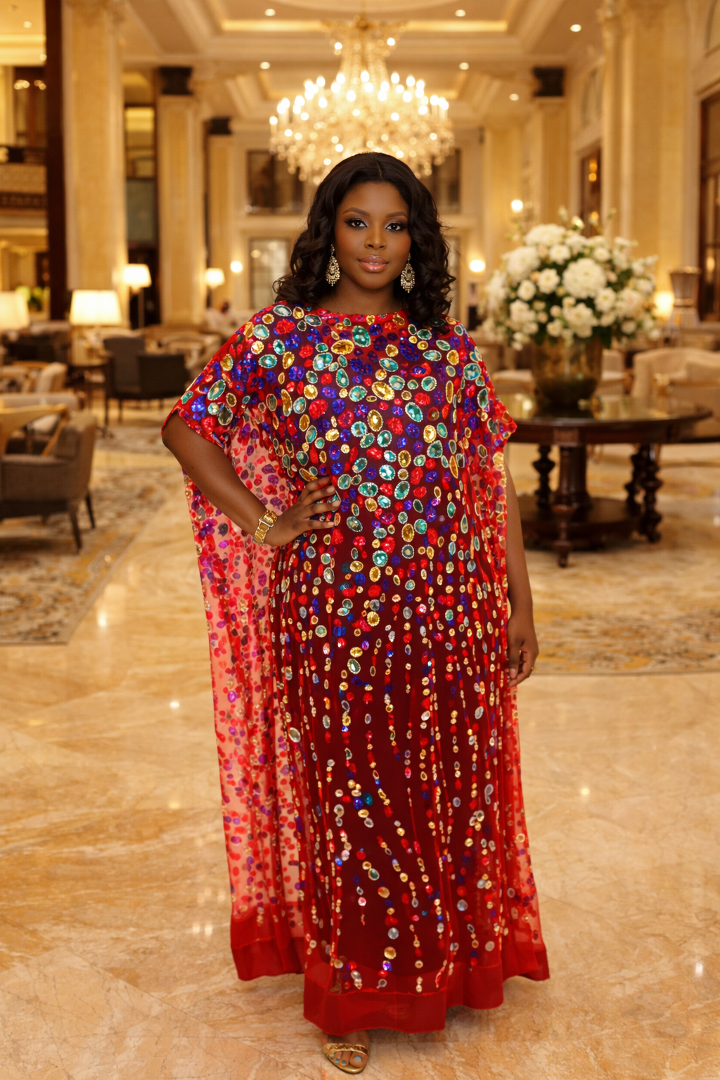 Iremide Red Boubou Lace (Free inner)