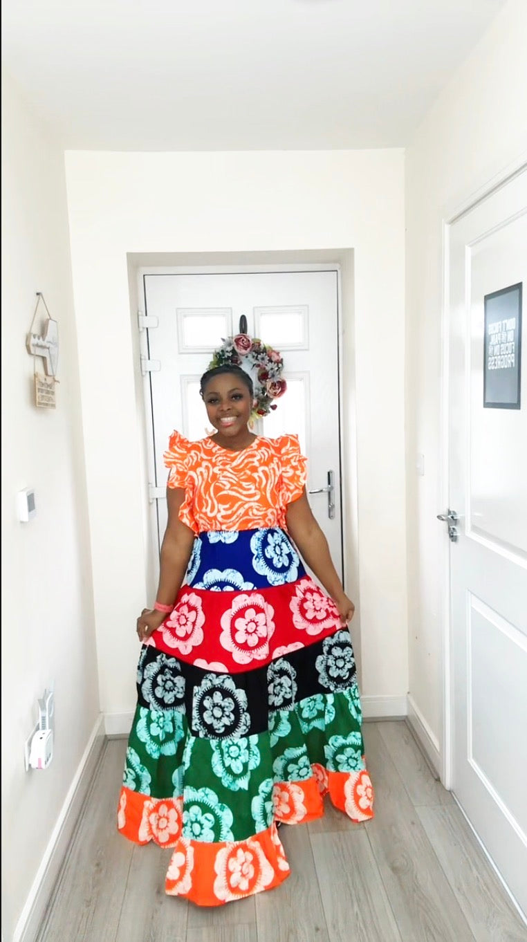OMOTOKE ORANGE ANKARA MAXI DRESS