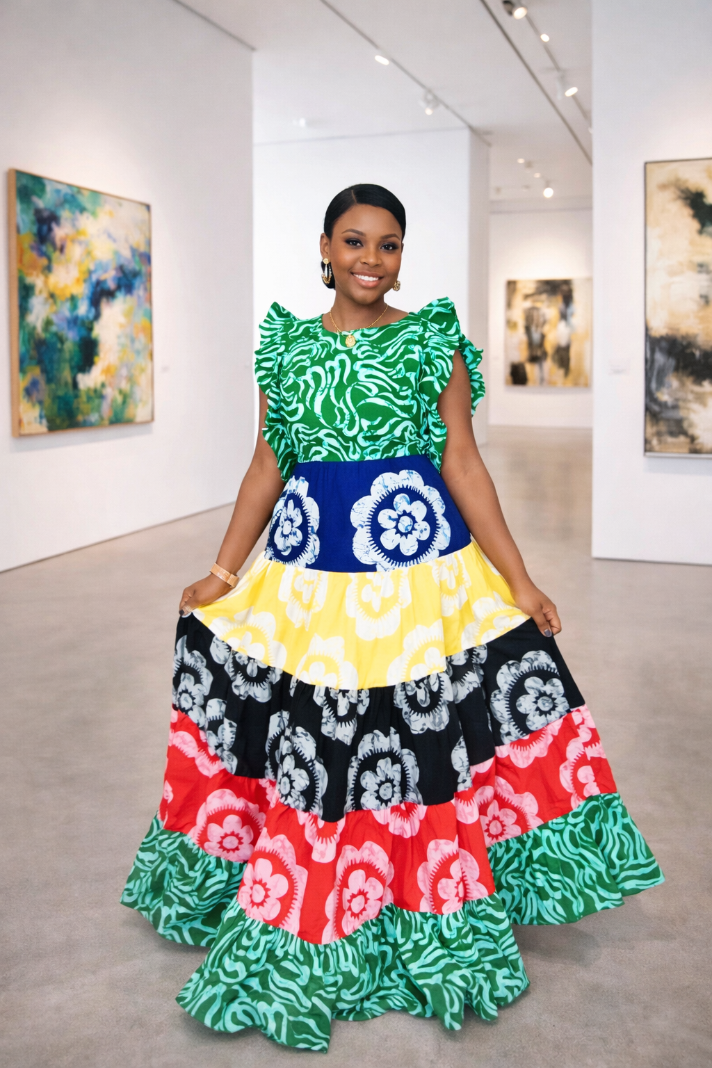 OMOTOKE GREEN ANKARA MAXI DRESS