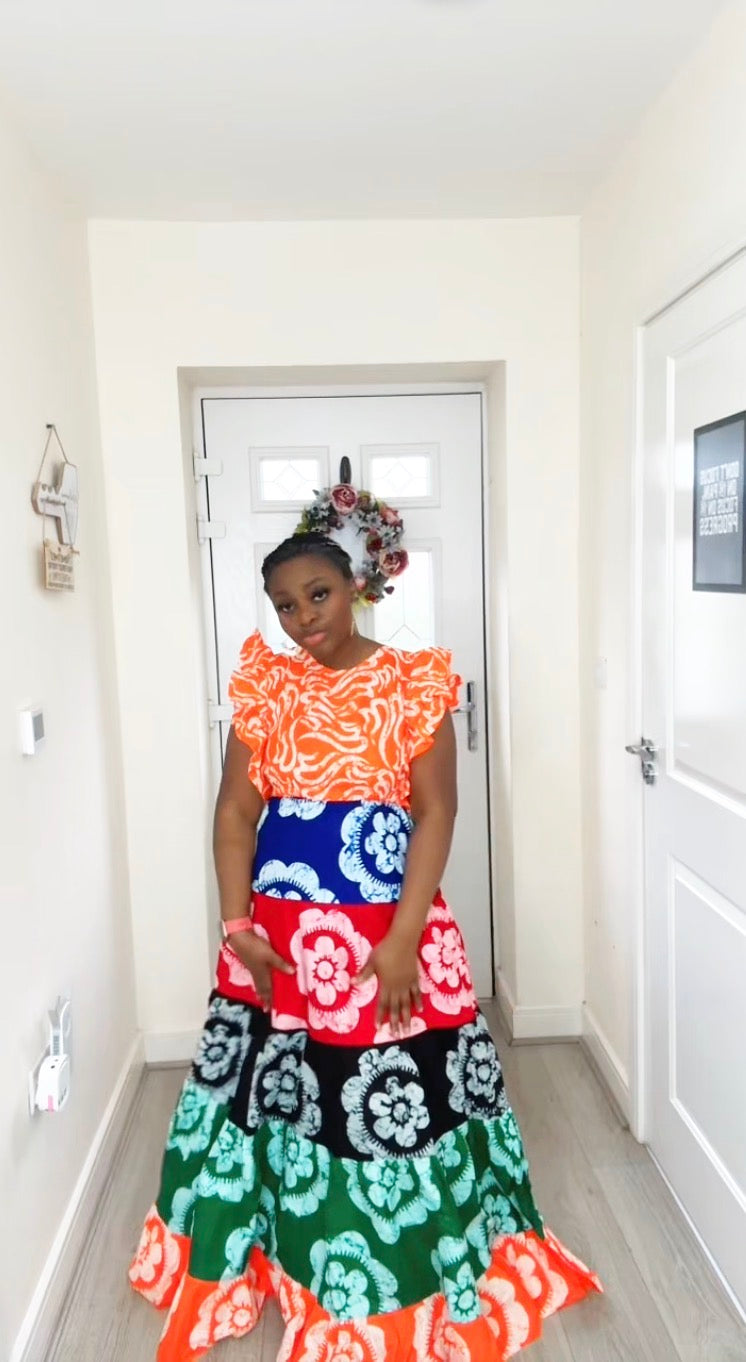 OMOTOKE ORANGE ANKARA MAXI DRESS