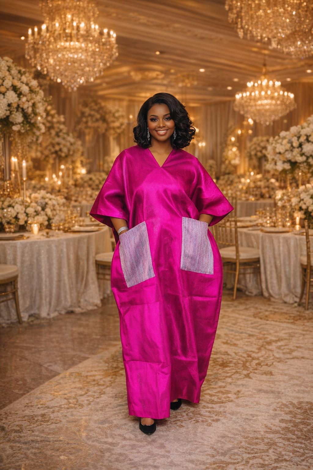 Oluyemisi Fuschia (Lilac Bow) Brocade Boubou