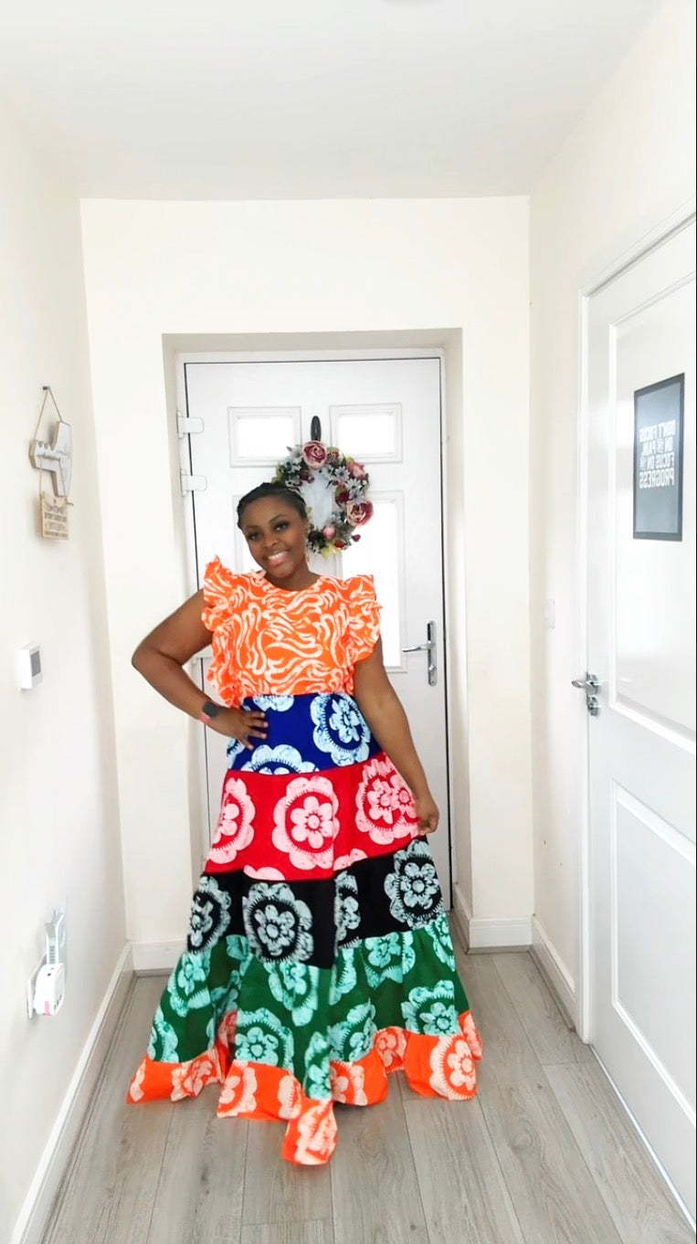 OMOTOKE ORANGE ANKARA MAXI DRESS
