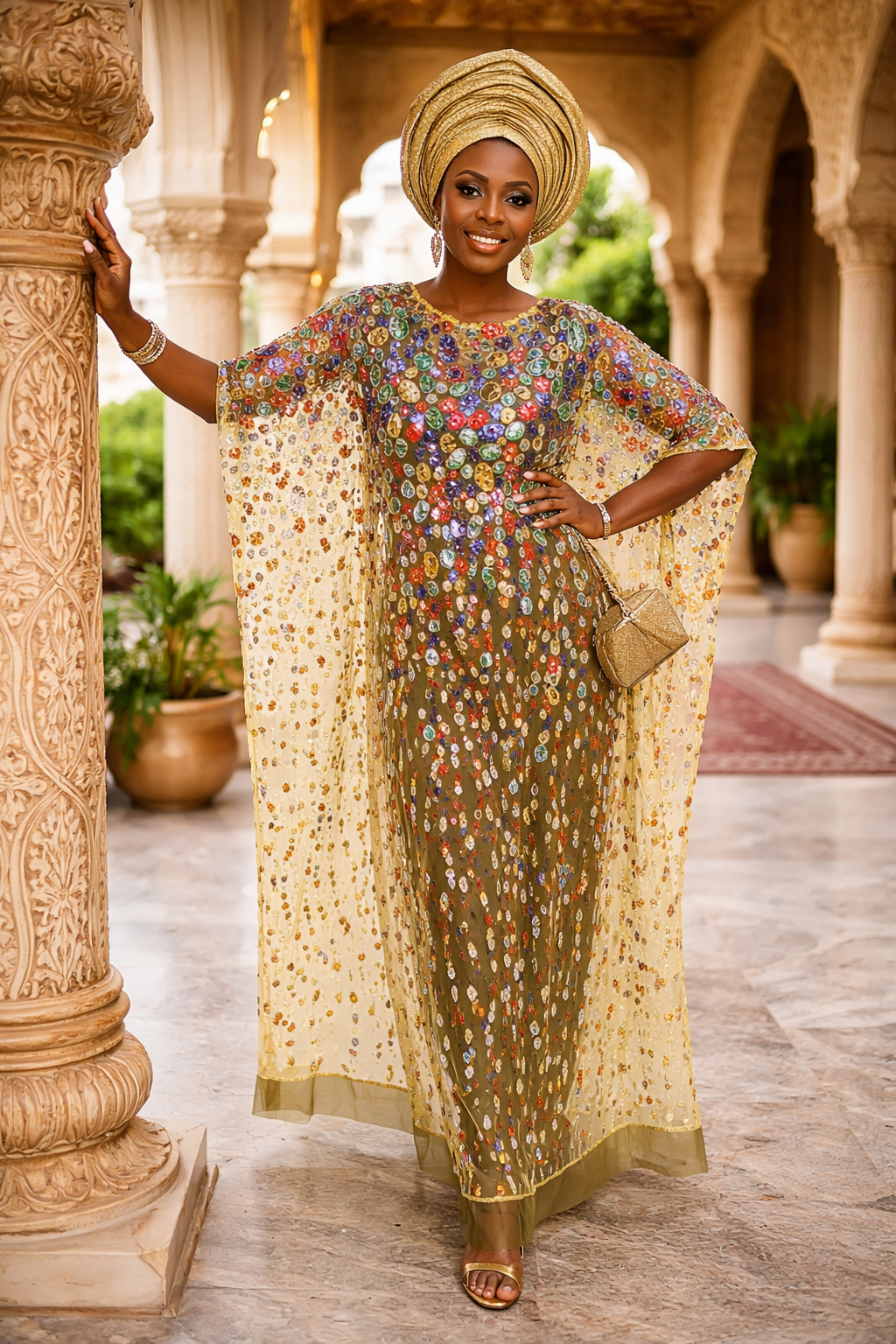 Iremide Yellow Boubou Lace (Free inner)