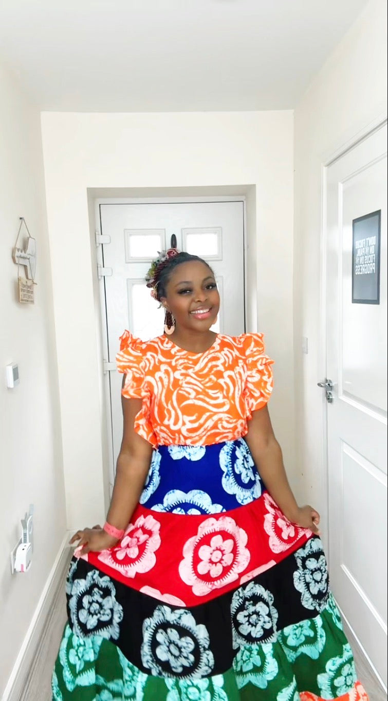 OMOTOKE ORANGE ANKARA MAXI DRESS