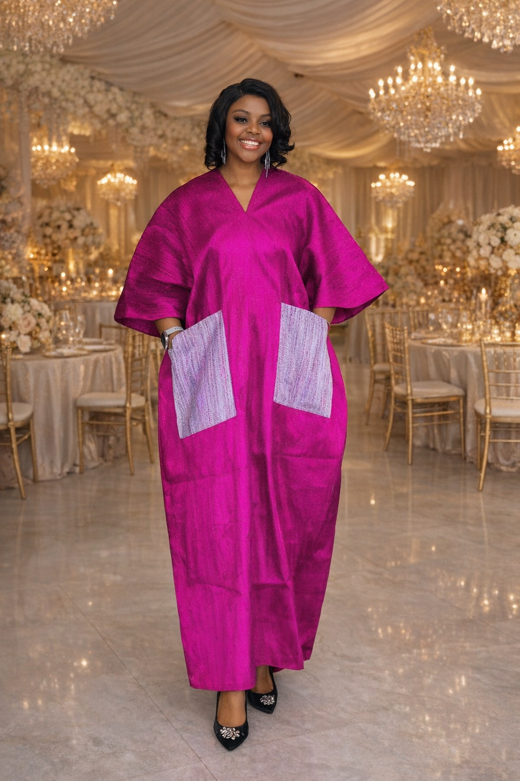 Oluyemisi Fuschia (Lilac Bow) Brocade Boubou