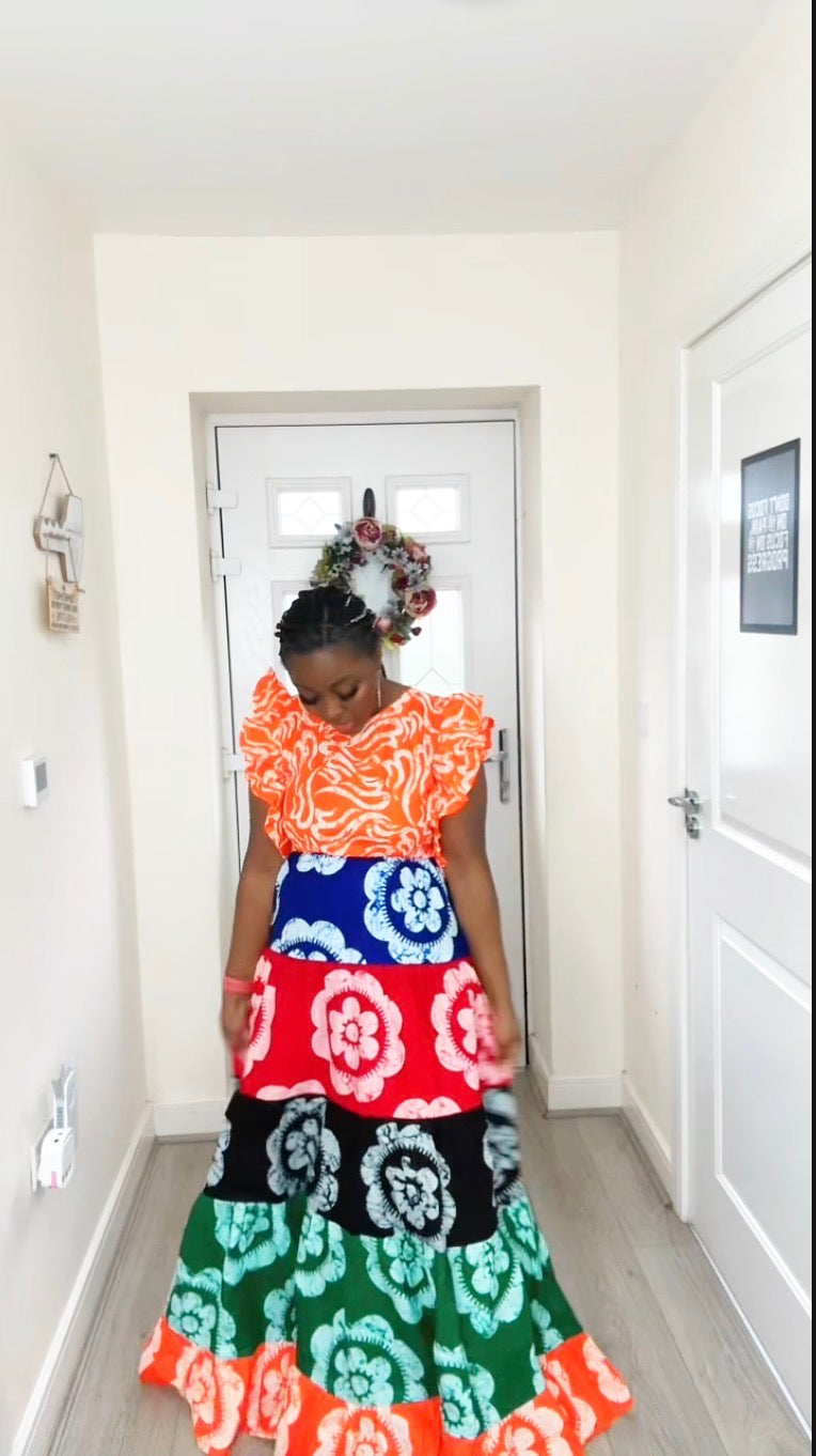 OMOTOKE ORANGE ANKARA MAXI DRESS