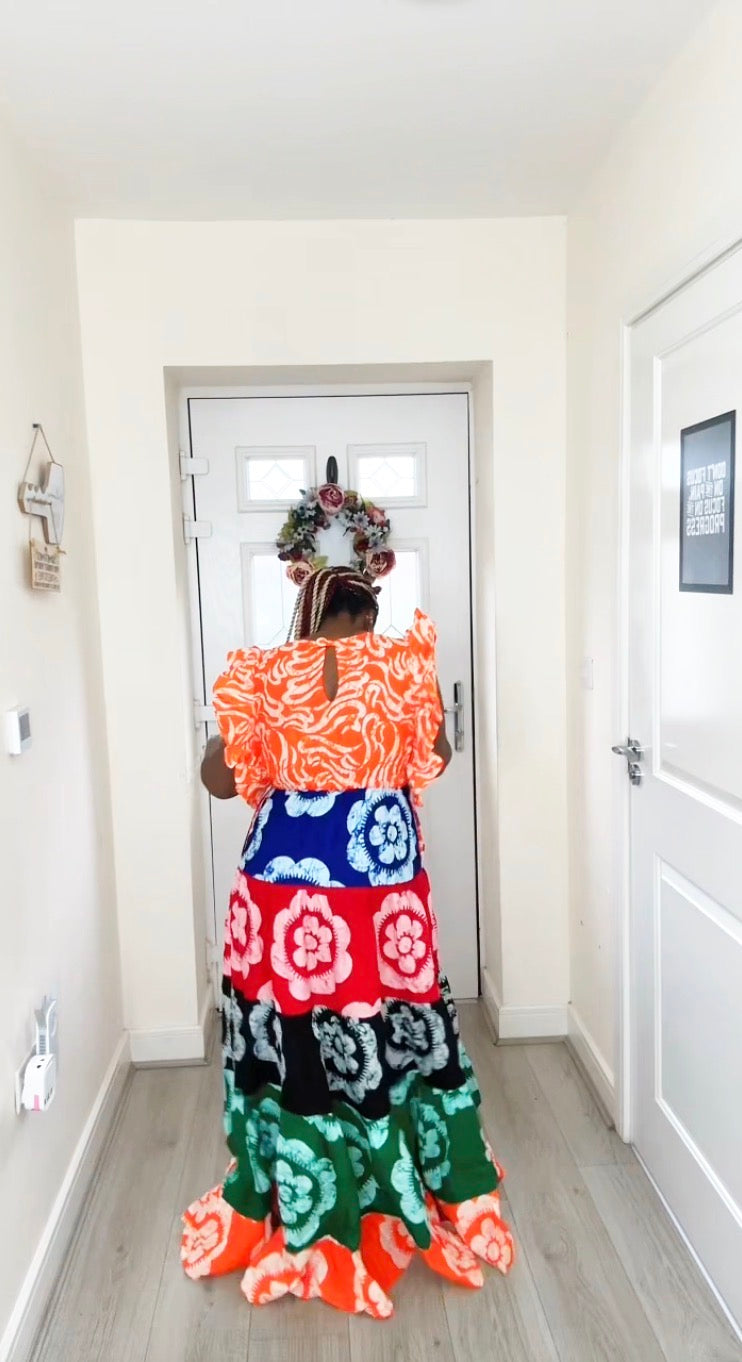 OMOTOKE ORANGE ANKARA MAXI DRESS