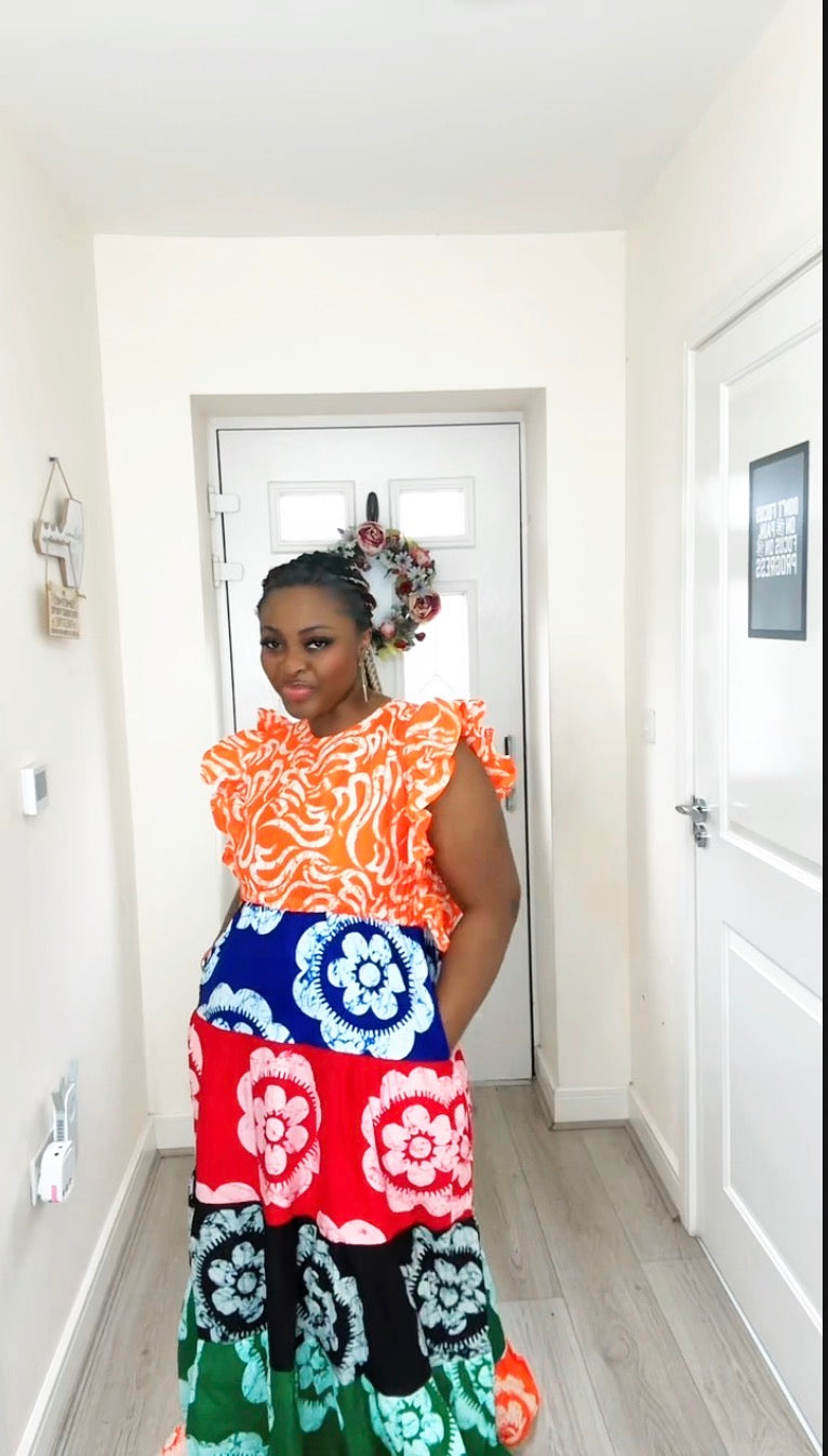 OMOTOKE ORANGE ANKARA MAXI DRESS