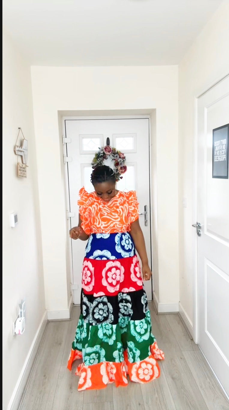 OMOTOKE ORANGE ANKARA MAXI DRESS
