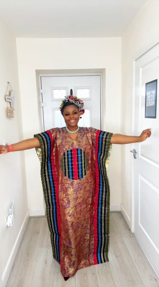 Adeola Chocolate Brocade–Aso Oke mix boubou