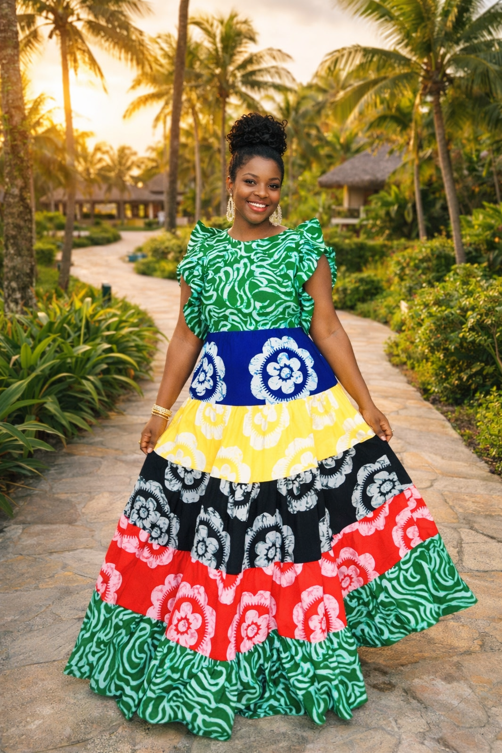 OMOTOKE GREEN ANKARA MAXI DRESS