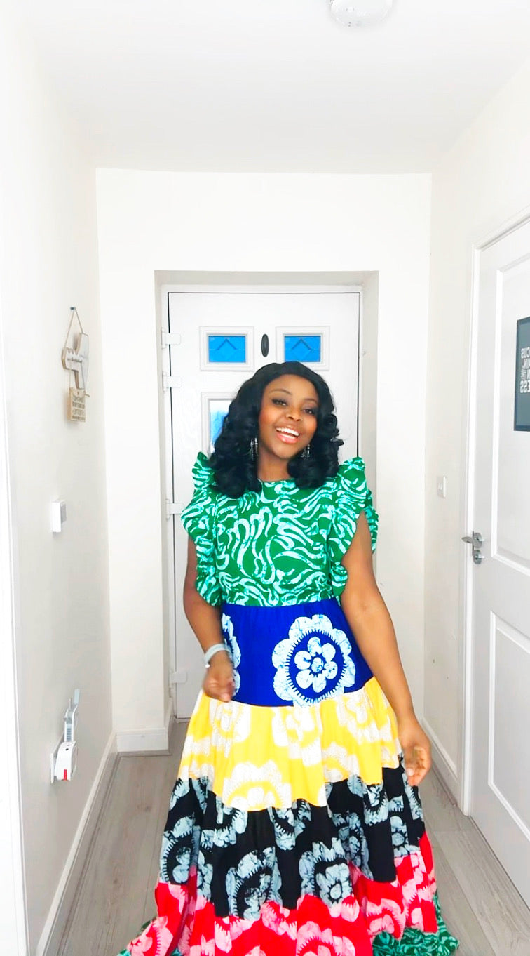 OMOTOKE GREEN ANKARA MAXI DRESS
