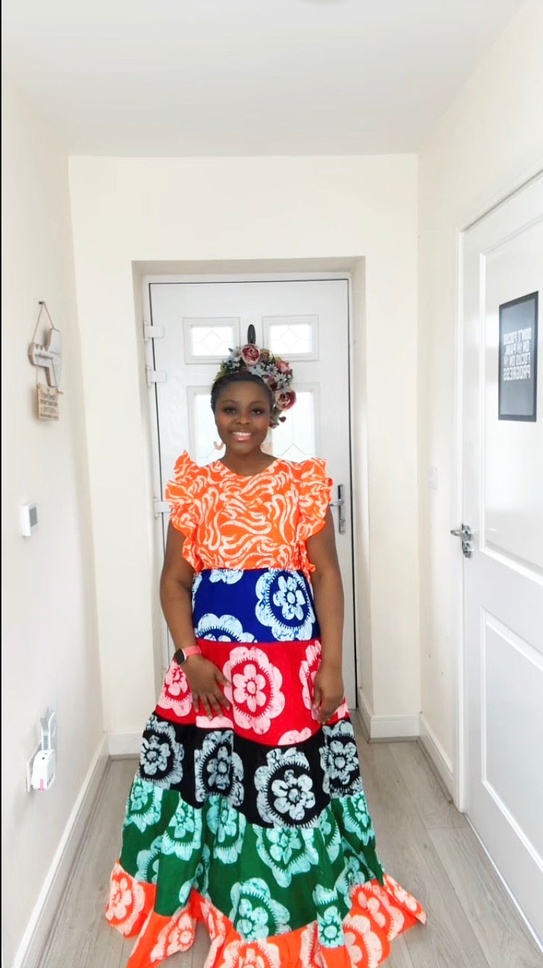 OMOTOKE ORANGE ANKARA MAXI DRESS