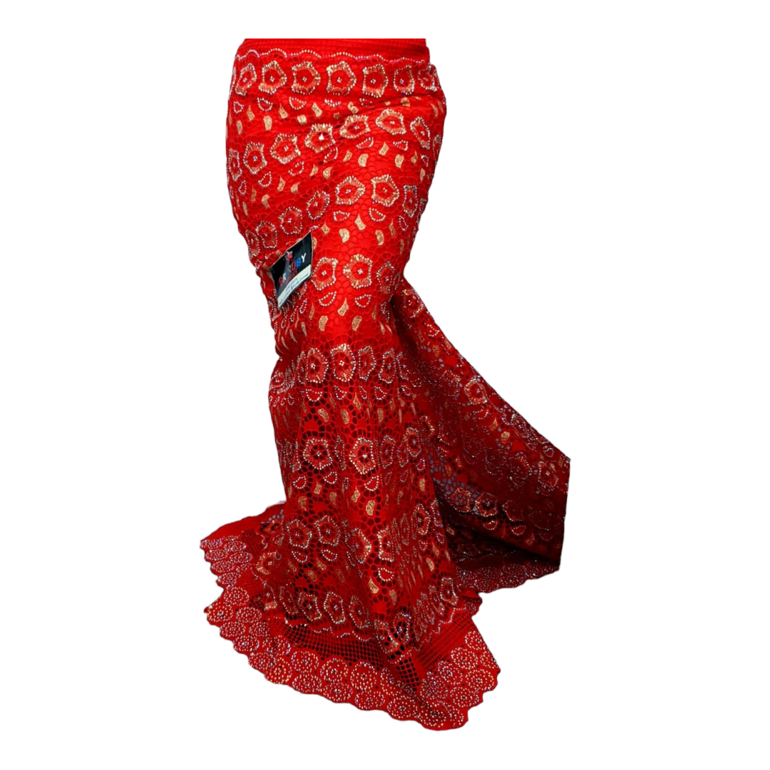 Andrea Swiss Cotton Lace - Red & Gold  - SCL02R