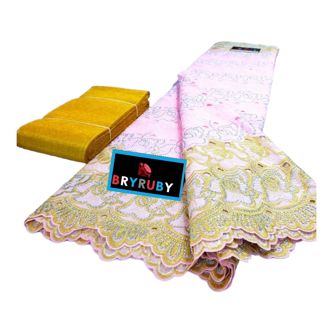 SOFIA SWISS COTTON LACE - Pink & Gold - SCL05C