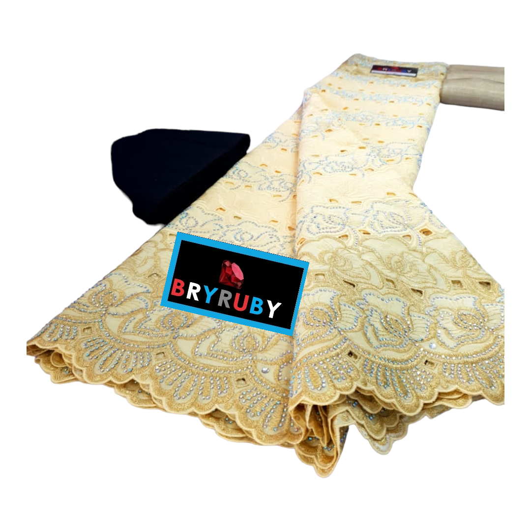 SOFIA SWISS COTTON LACE - Cream & Gold - SCL05B