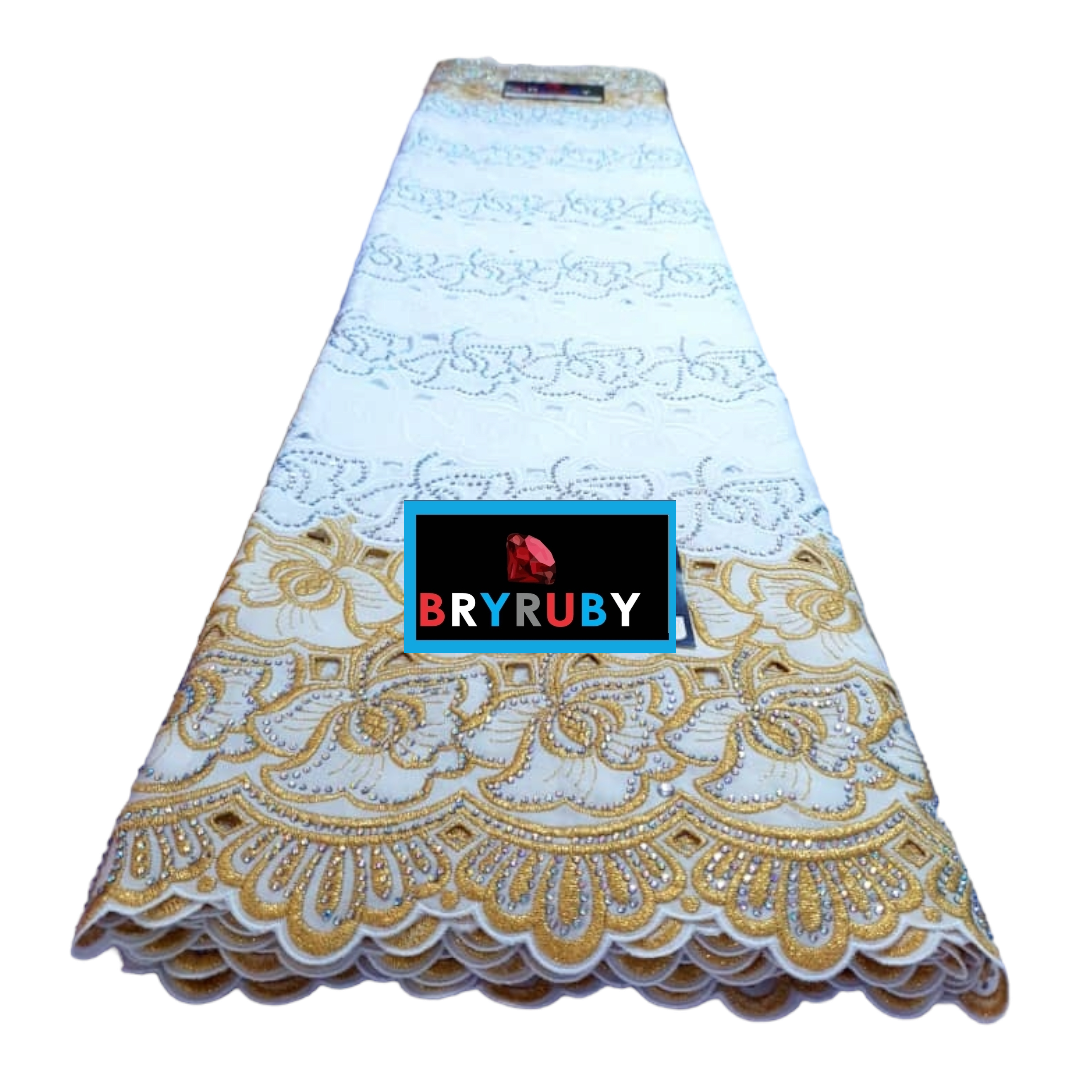 SOFIA SWISS COTTON LACE - White & Gold - SCL05A