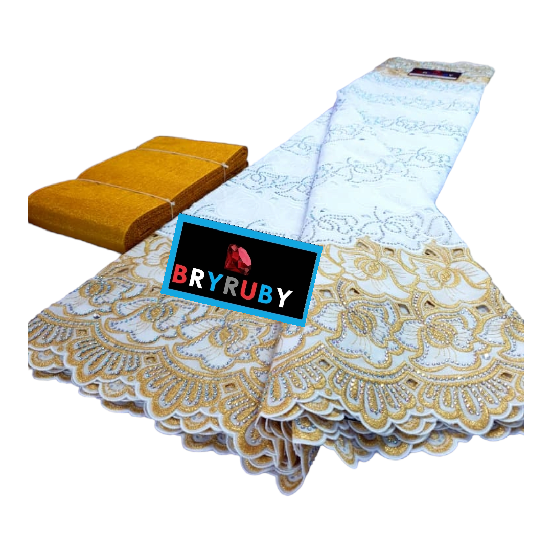 SOFIA SWISS COTTON LACE - White & Gold - SCL05A