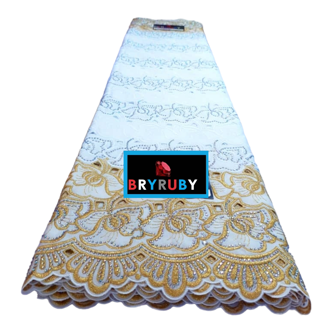 SOFIA SWISS COTTON LACE - White & Gold - SCL05A