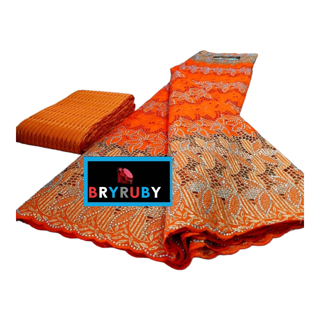 PARIS SWISS COTTON LACE - Orange & Gold - SCL08F