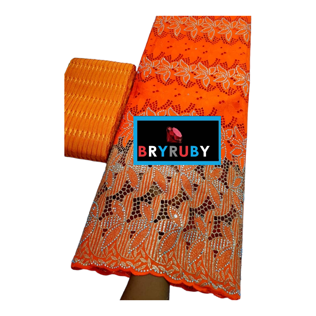 PARIS SWISS COTTON LACE - Orange & Gold - SCL08F