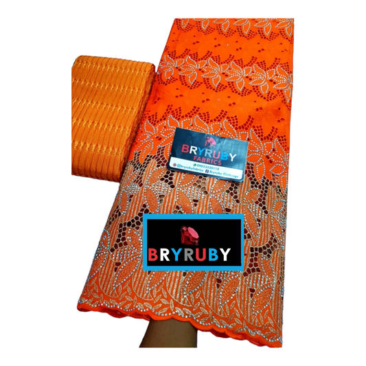 PARIS SWISS COTTON LACE - Orange & Gold - SCL08F