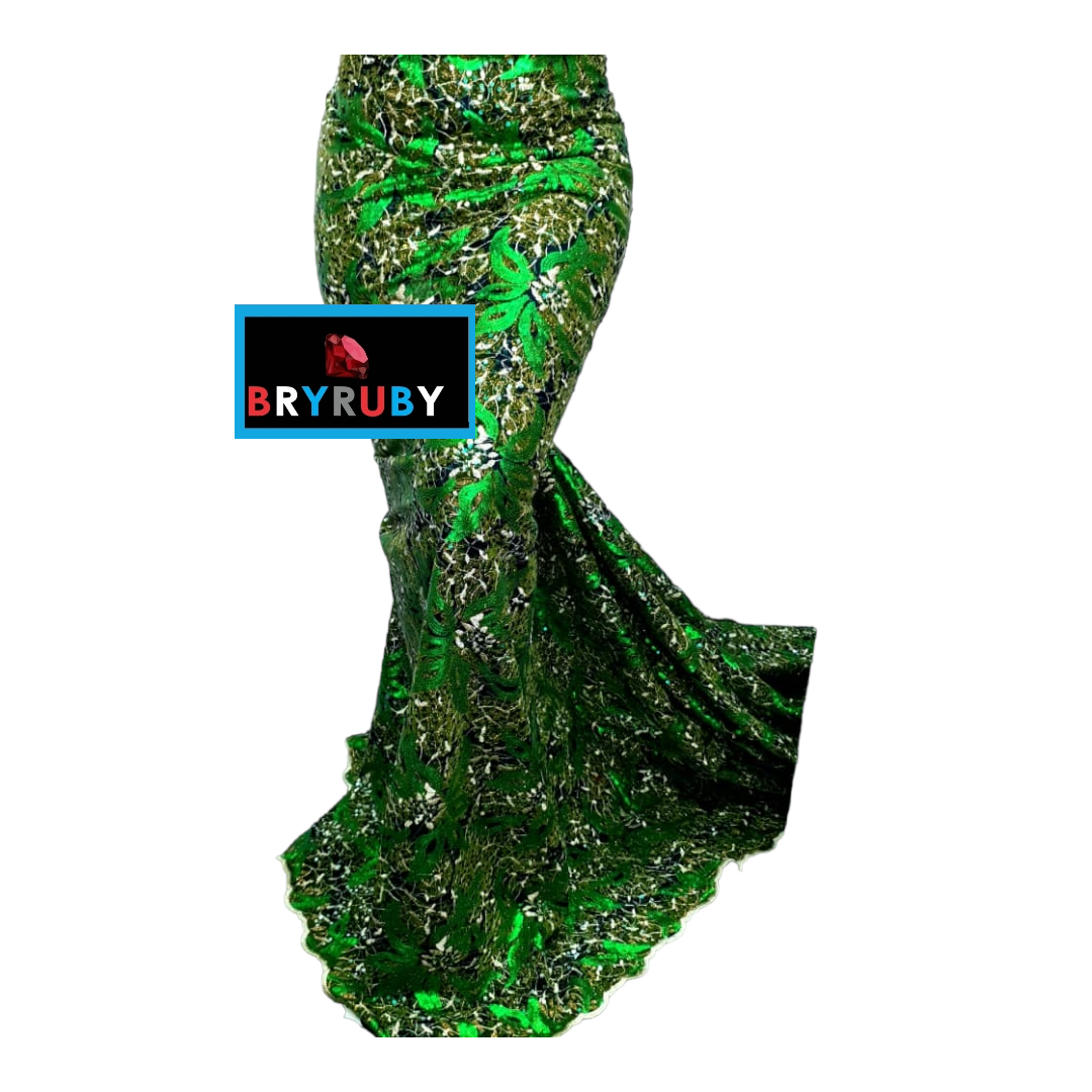 Dammy Emerald Green Sequins Flock Net Lace FL02E