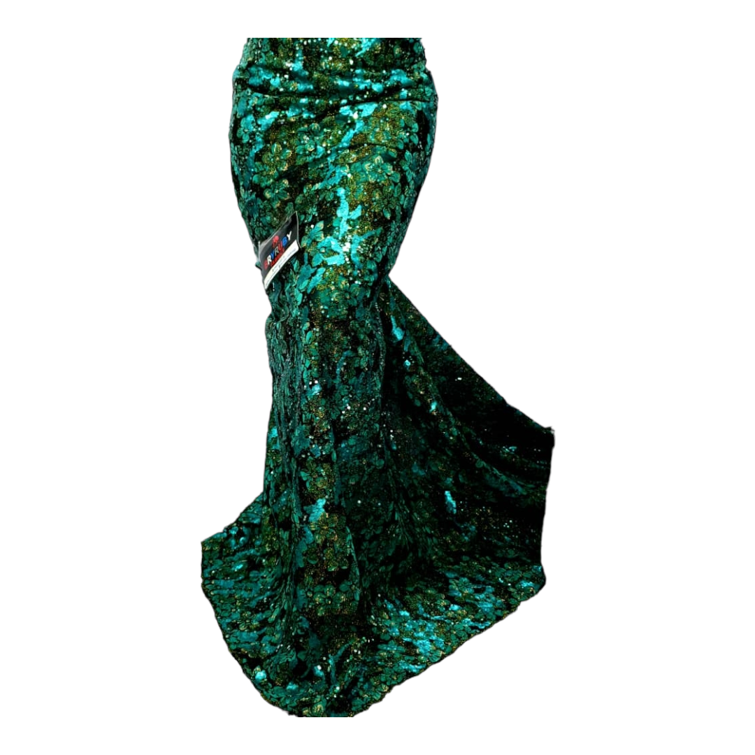 Regina Pine Green Sequins Flock Net Lace FL01B