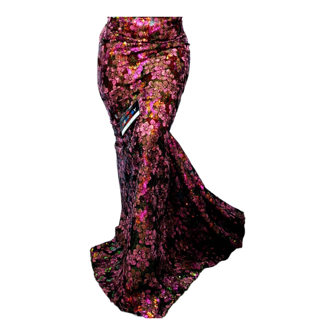 Regina Magenta Sequins Flock Net Lace FL01F