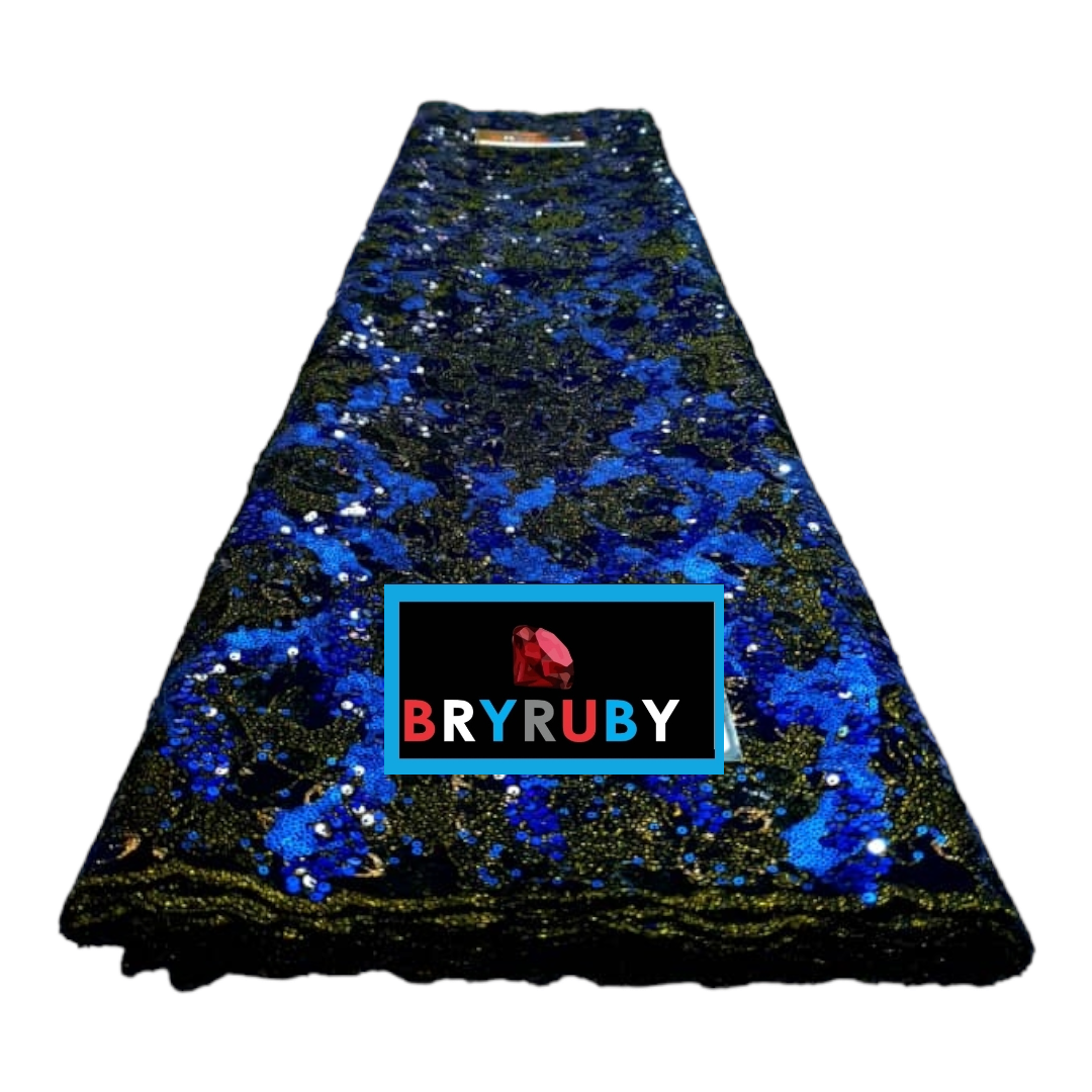 Regina Blue Black Sequins Flock Net Lace FL01C