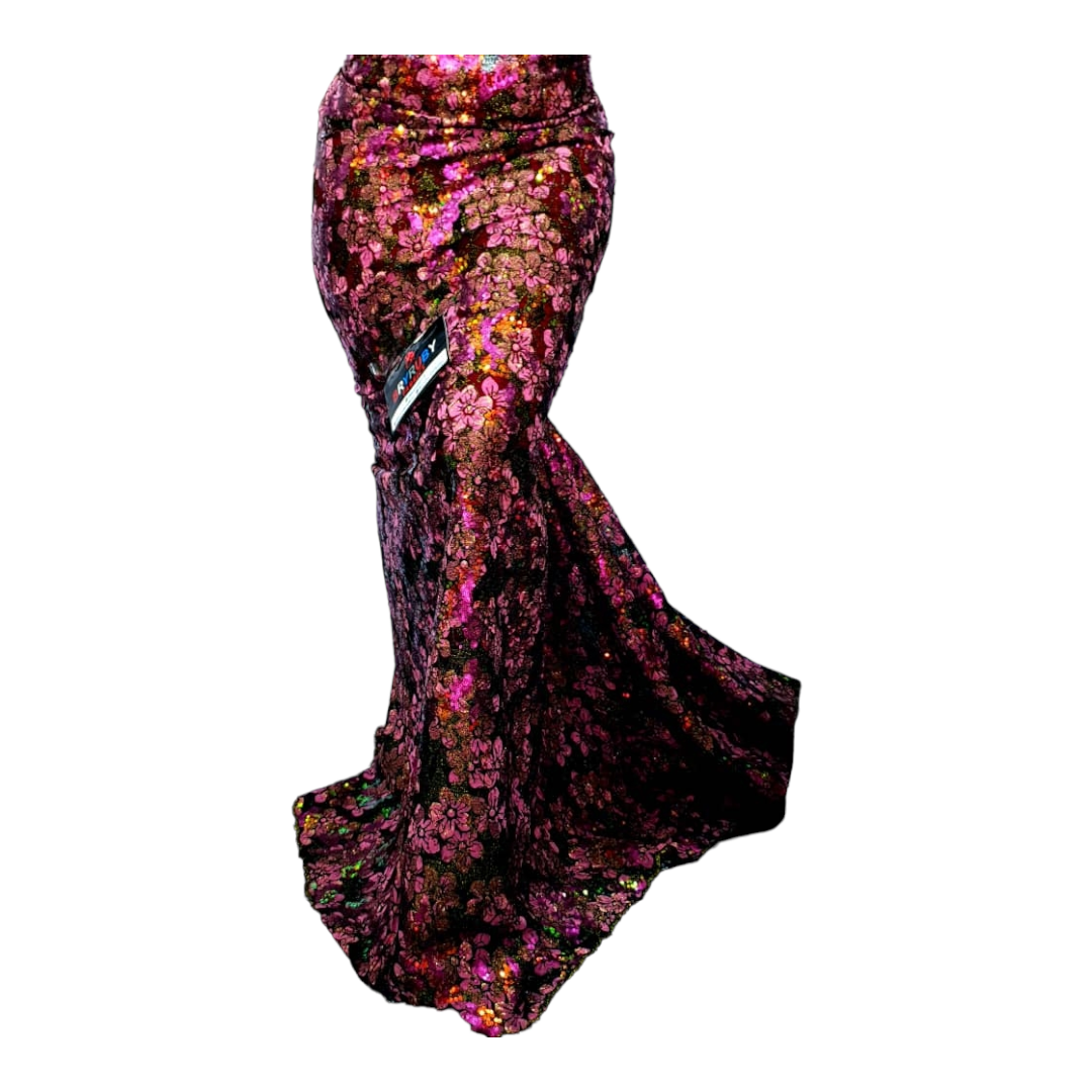 Regina Magenta Sequins Flock Net Lace FL01F