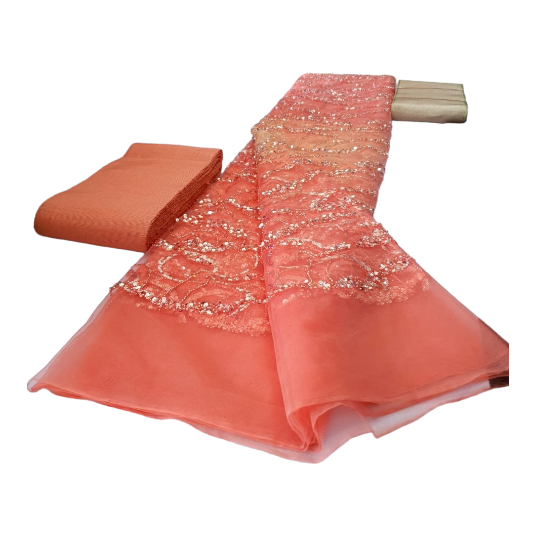 Temmy Coral Beaded Tulle Lace BTL04D