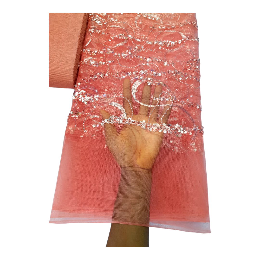 Temmy Coral Beaded Tulle Lace BTL04D