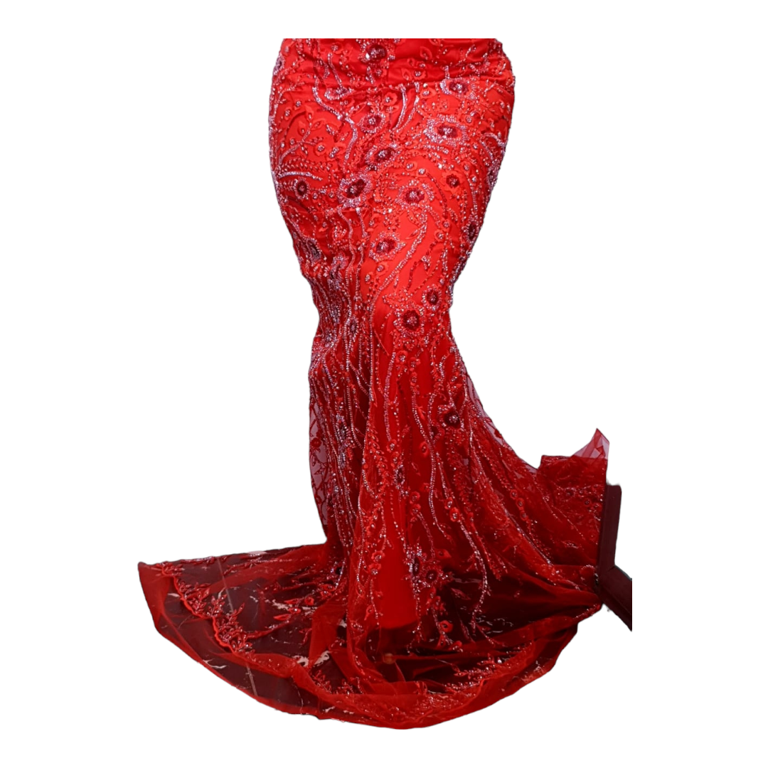 Hailey Red Beaded Tulle Lace BTL06G