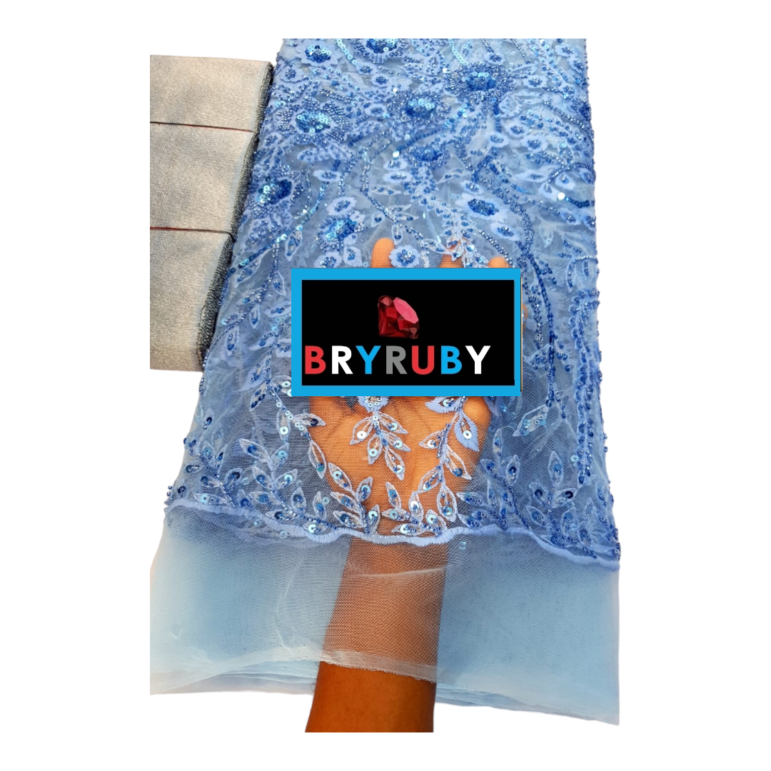 Hailey Skyblue Beaded Tulle Lace BTL06C