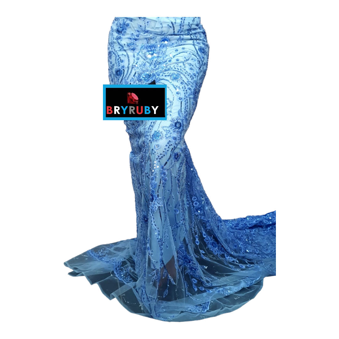 Hailey Skyblue Beaded Tulle Lace BTL06C