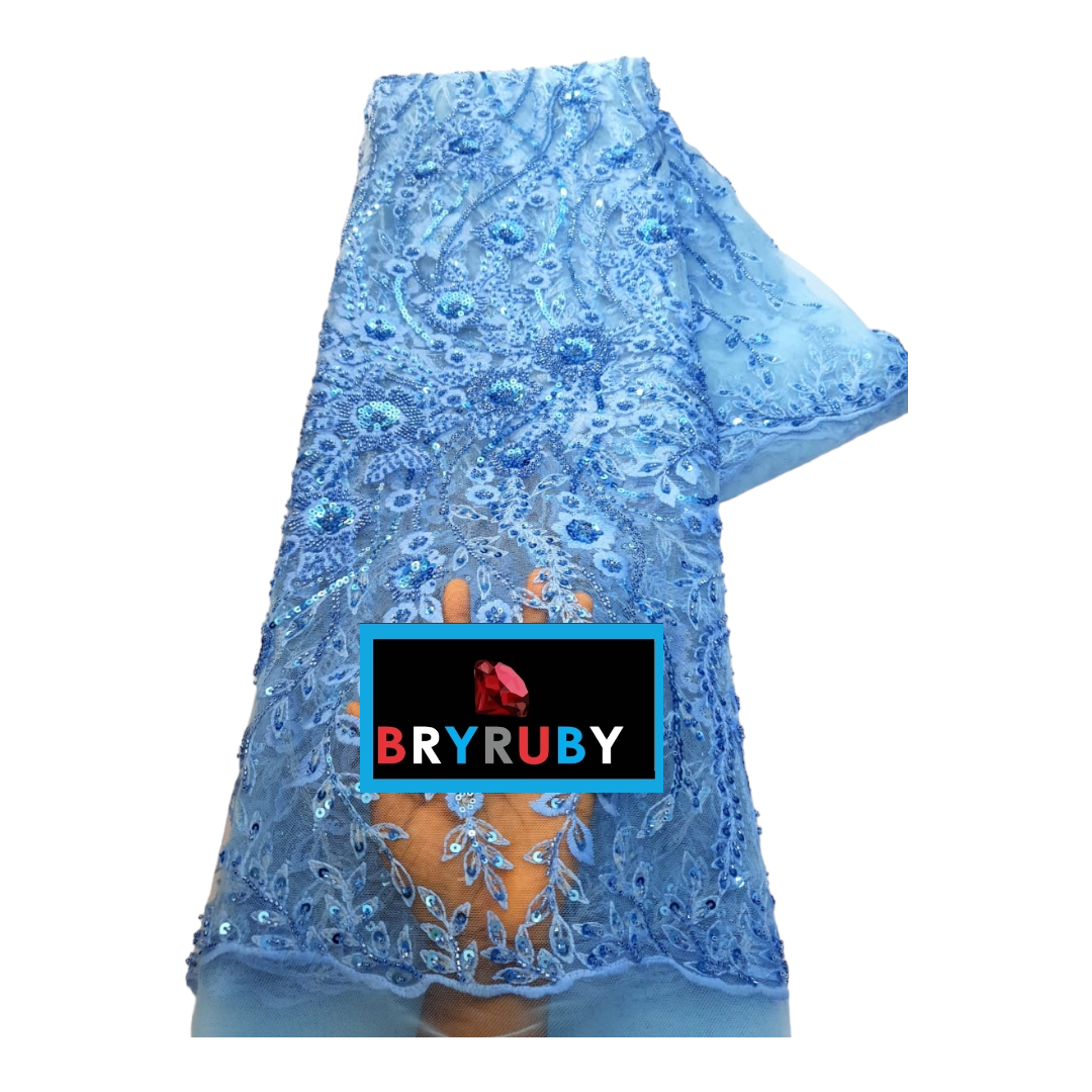 Hailey Skyblue Beaded Tulle Lace BTL06C