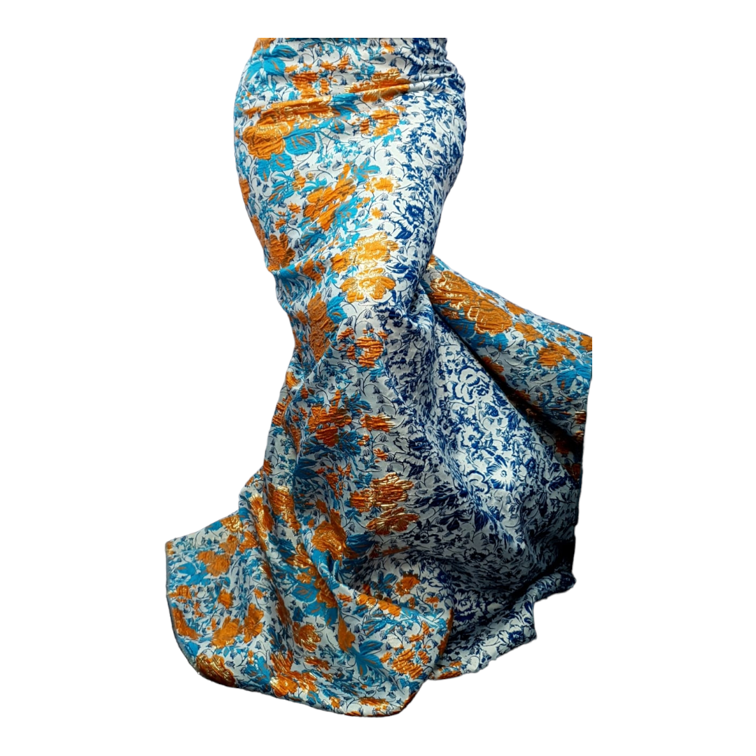 Nairobi Orange Blue Brocade BR01B