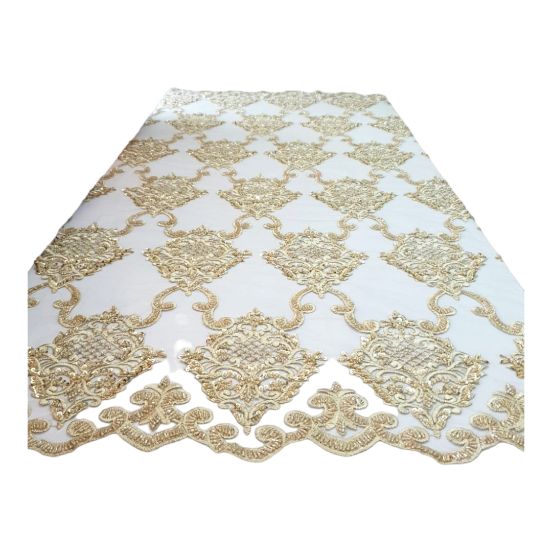 Ava Cream gold Beaded Lace BTL09A