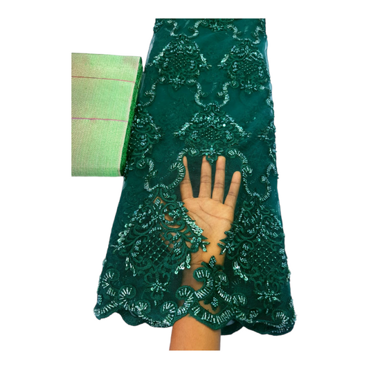 Ava Emerald Green Beaded Lace BTL09F