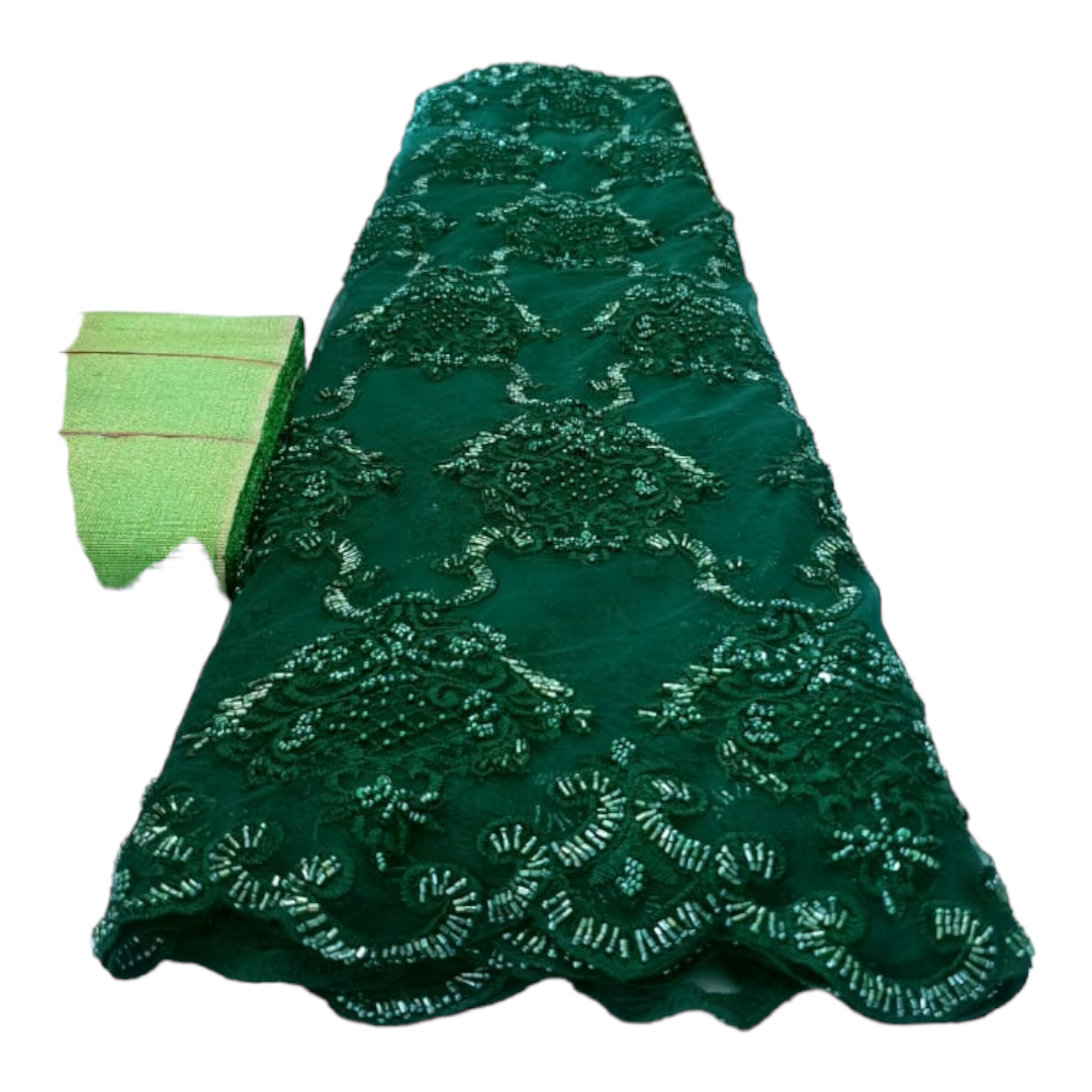 Ava Emerald Green Beaded Lace BTL09F