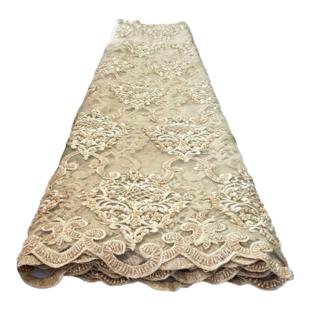 Ava Cream gold Beaded Lace BTL09A