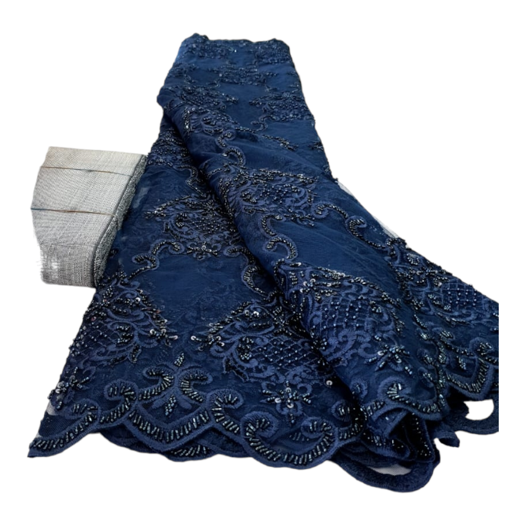 Ava Navy Blue Beaded Lace BTL09A