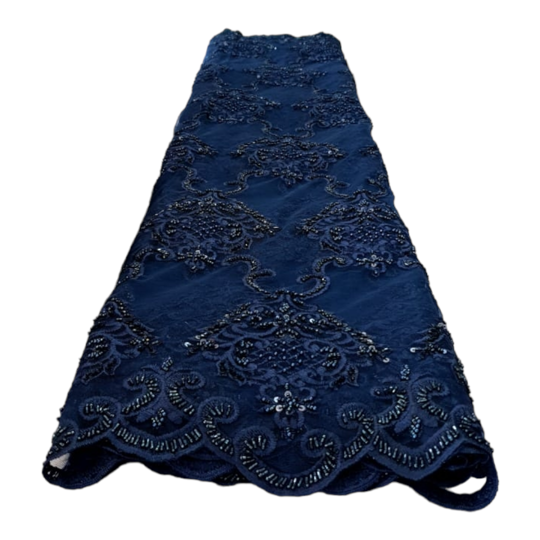 Ava Navy Blue Beaded Lace BTL09A