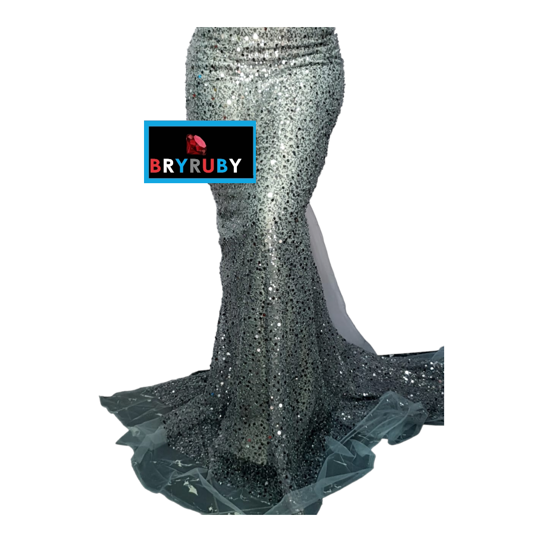 Bella Grey Beaded Tulle lace BTL08B