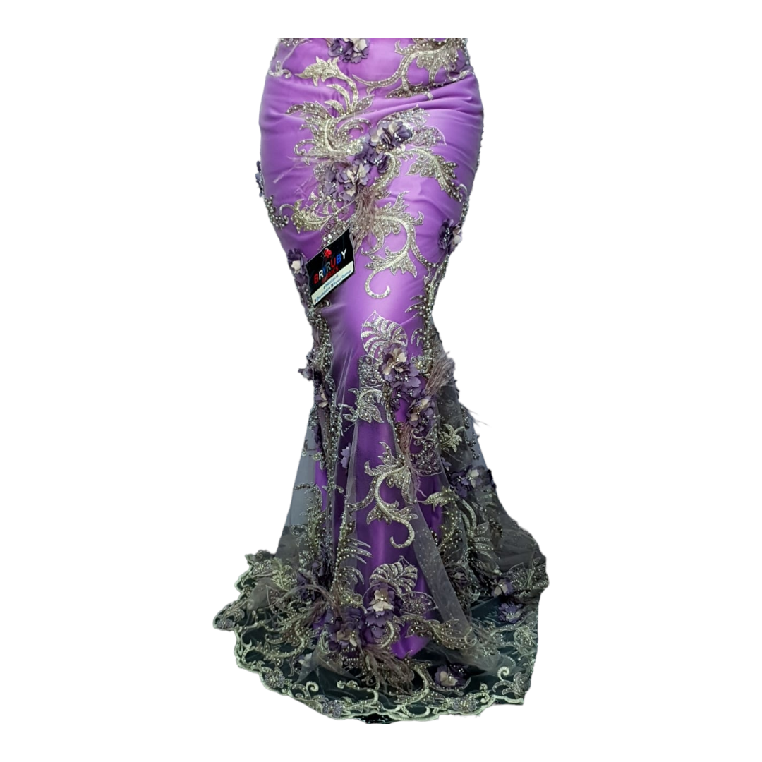 Loveth Lilac 3d flower Luxury Beaded Lace BTL07A