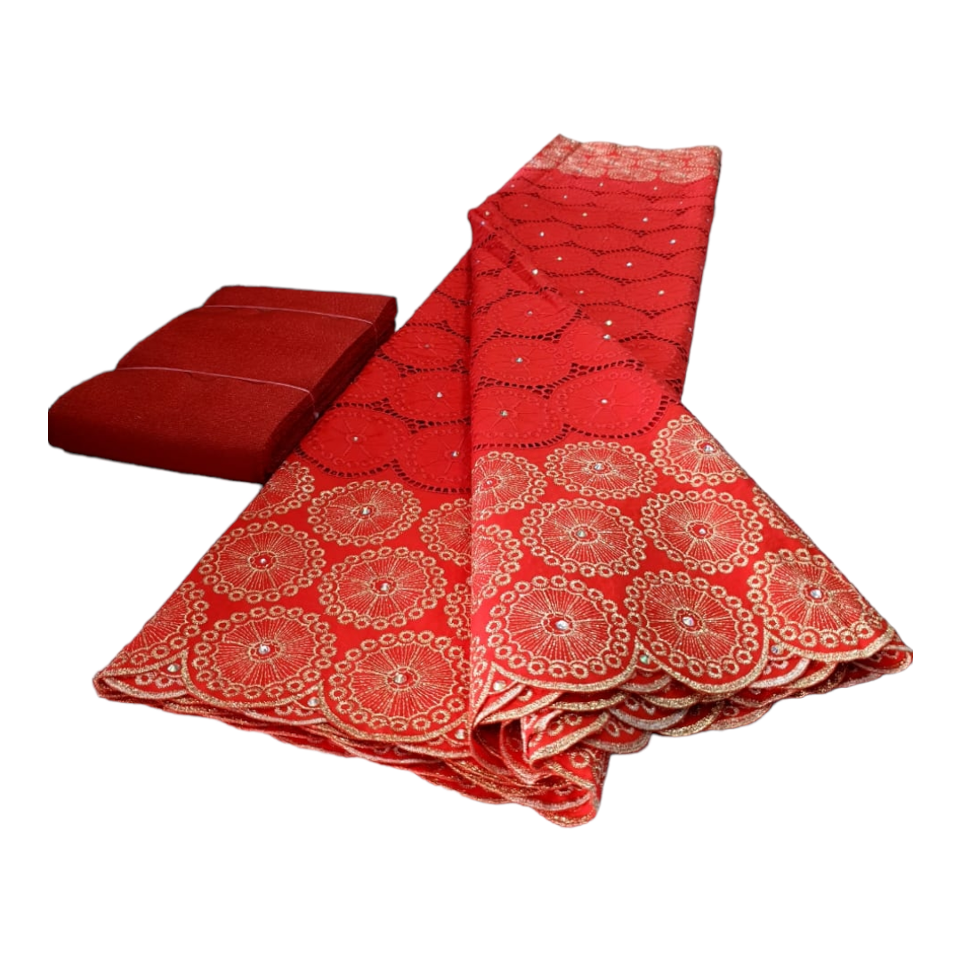 Olivia Red BIG stoned Swiss Cotton Lace SCL10A