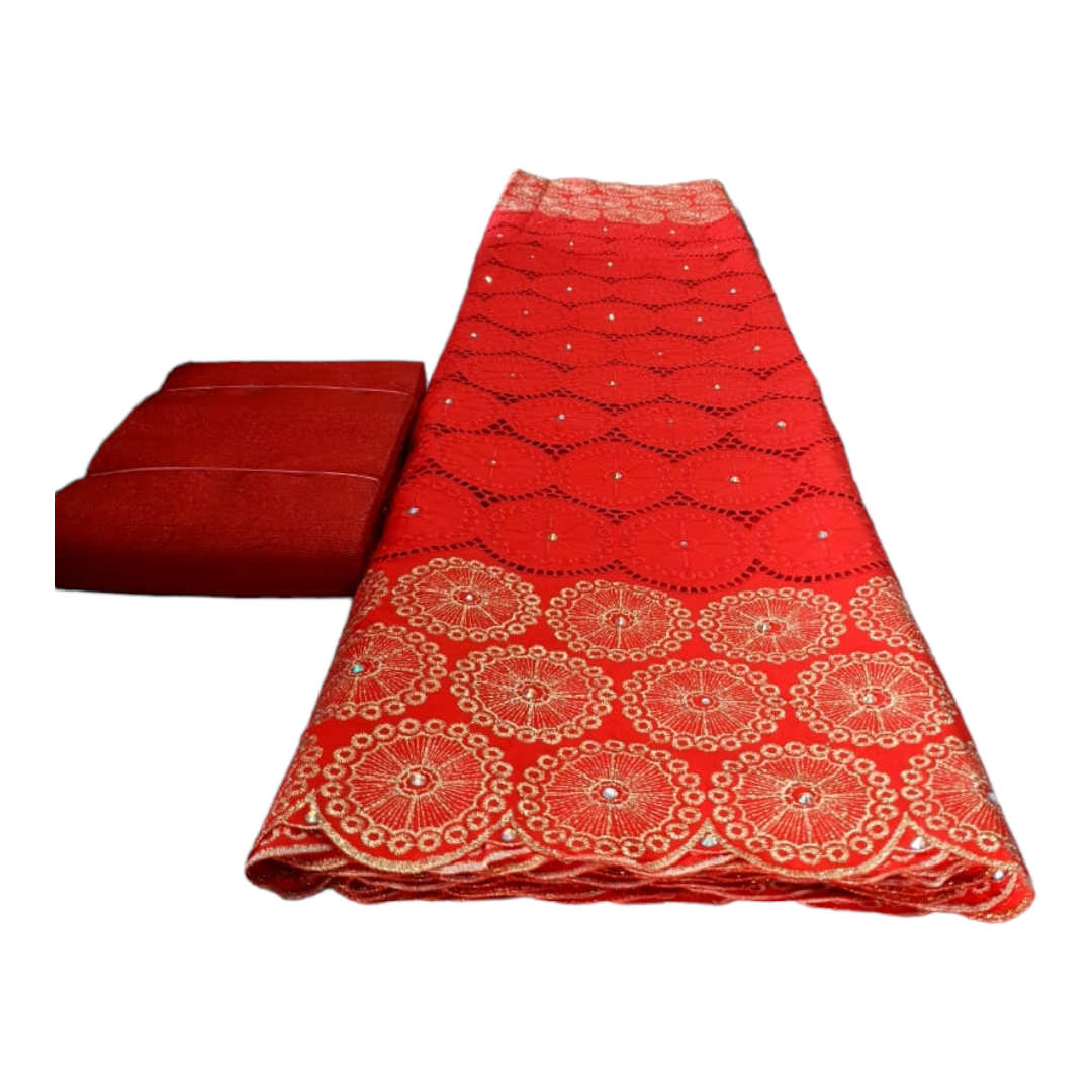 Olivia Red BIG stoned Swiss Cotton Lace SCL10A