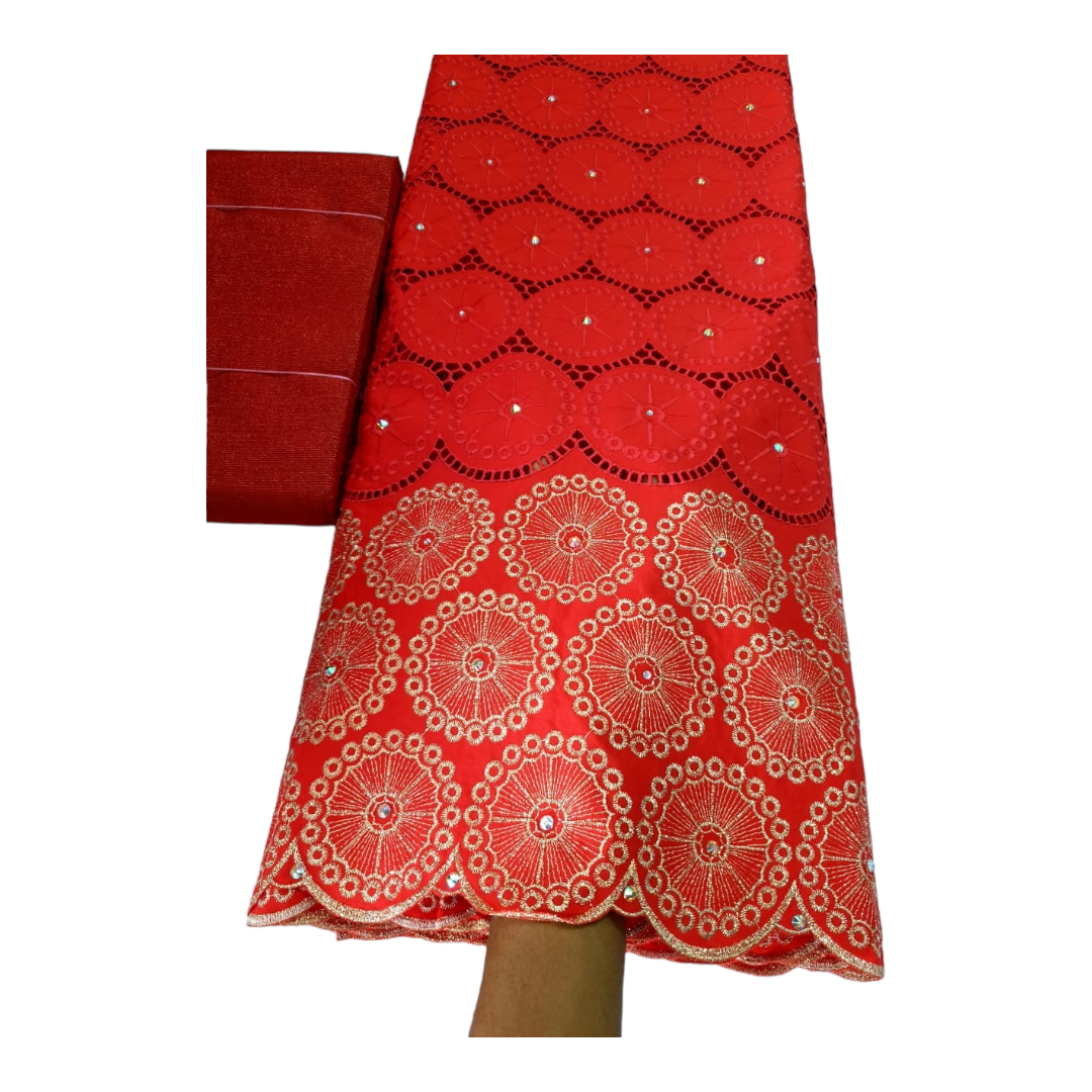 Olivia Red BIG stoned Swiss Cotton Lace SCL10A