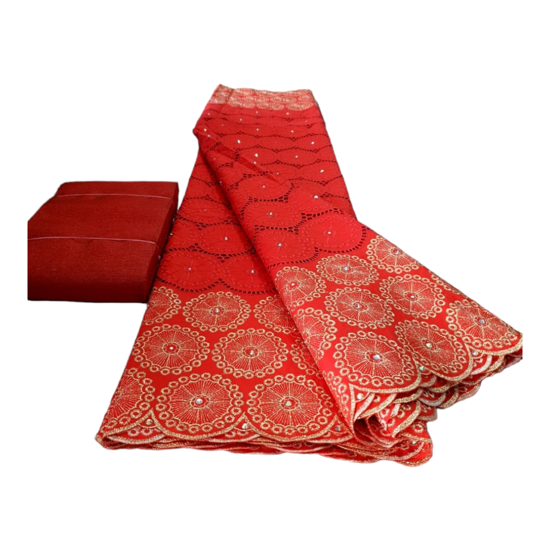 Olivia Red BIG stoned Swiss Cotton Lace SCL10A